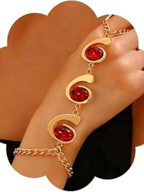 NEW Gold Hand Chain Bracelet Ring Baroque Boho Open Ring Hand Chain Oval Cuff
